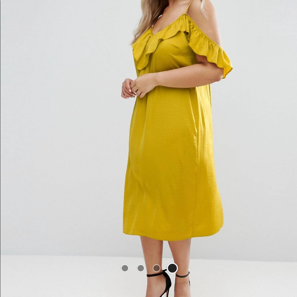SATIN RUFFLE CAMI COLD SHOULDER MIDI DRESS